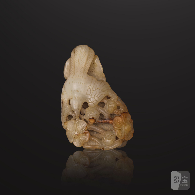 元或更晚 玉鏤雕花鳥紋珮 及 清 玉鳥銜靈芝珮 | DEUX GROUPES EN JADE SCULPTÉ - 图11